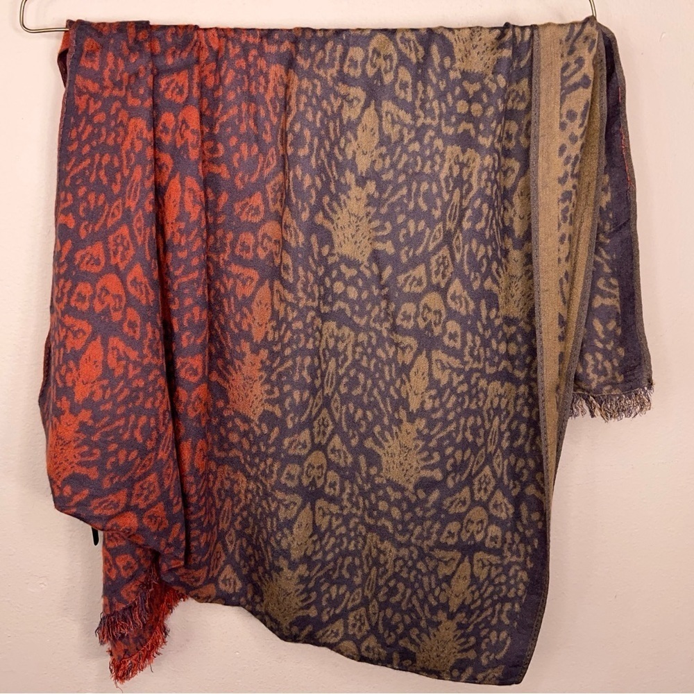 Charlie Paige Scarf Multicolored Leopard Print Red Orange Golden Beige Boho - Picture 10 of 11